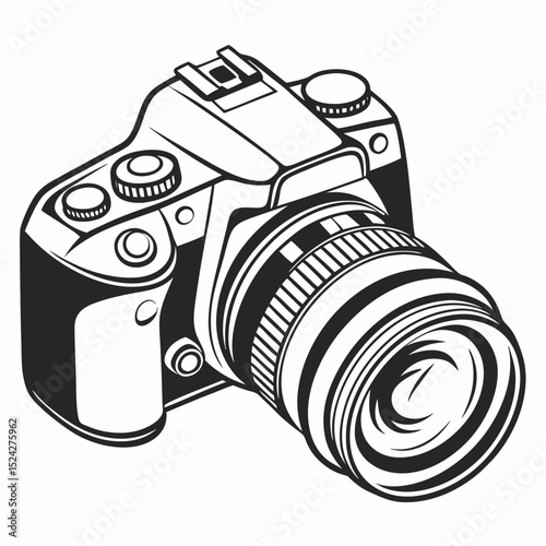 Dslr camera vintage style black and white illustration