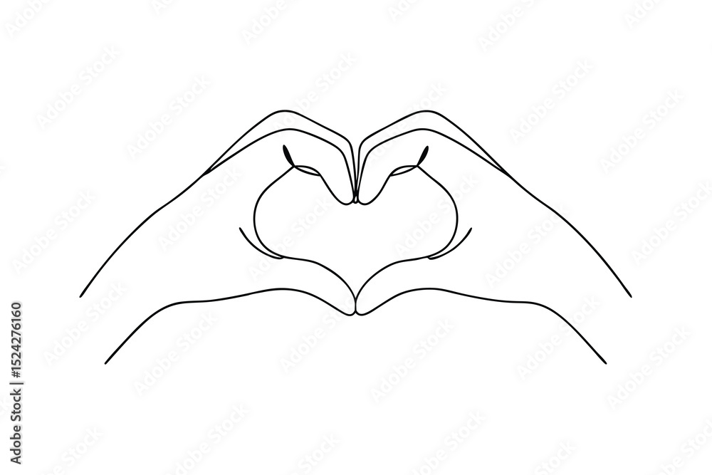 Fototapeta premium Hands forming heart shape line drawing simple love gesture