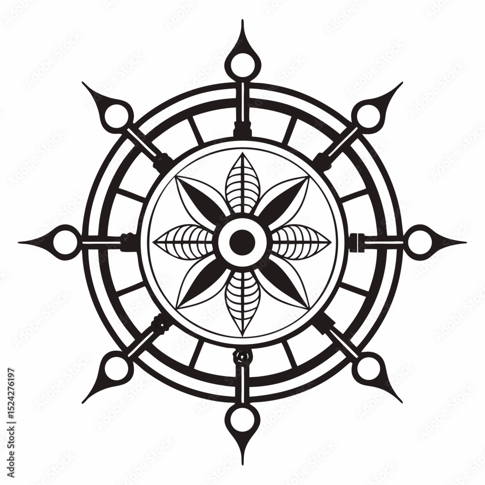 Obraz premium Elegant ornate wheel design element isolated on white