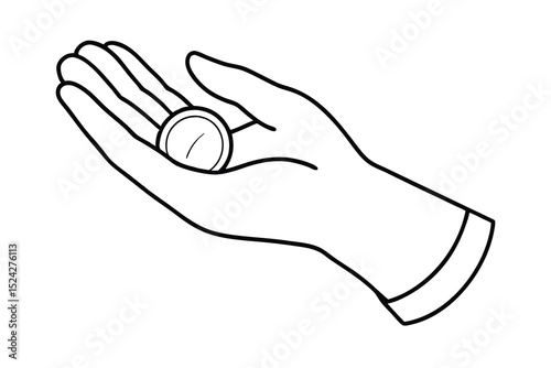 Hand holding a coin line drawing simple illustration