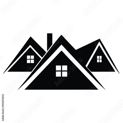 Simple Black and White of Three Houses with Chimney and Windows
