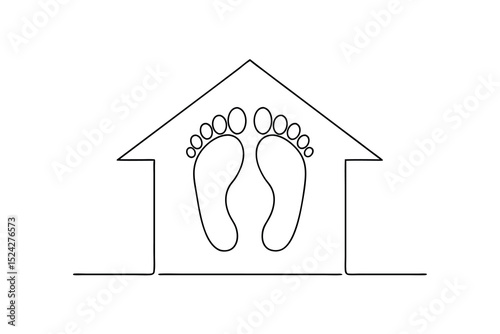 Simple line drawing house feet home stay home