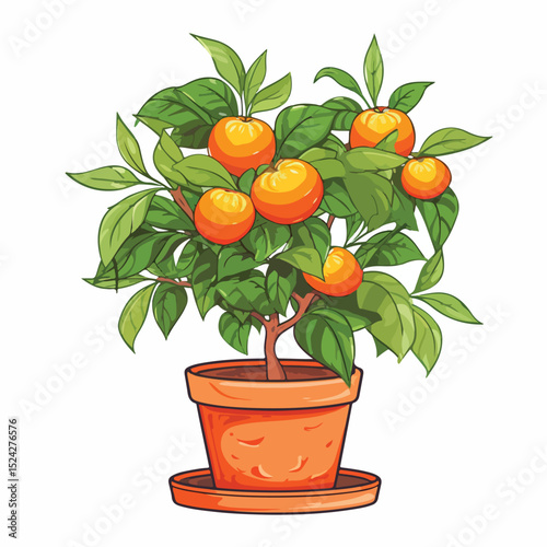 Modern Plant in Pot Isolated Design with Stylish Orange Lines for Creative Projects