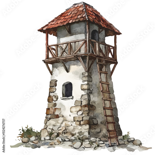 Watchtowers, watercolor illustration vector, high quality, isolated on a white background.