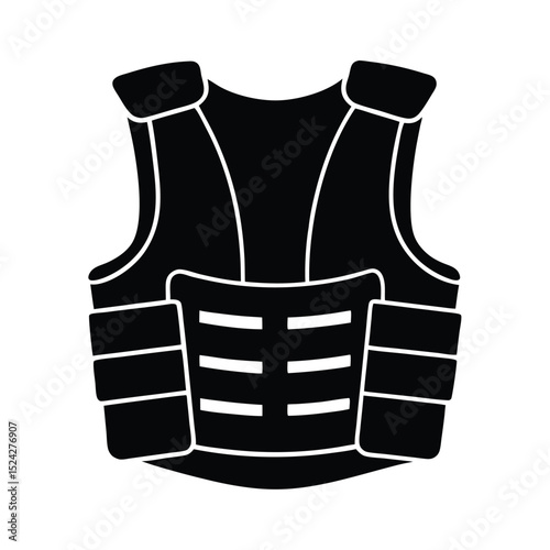 Solid Black Tactical Vest Illustration with Pouch Details and Shoulder Straps Design