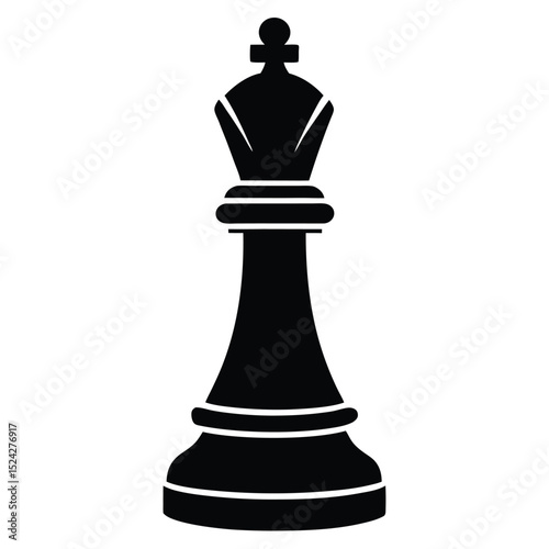 Striking Black Chess King Piece Isolated, Strategic Game Element Illustration Design