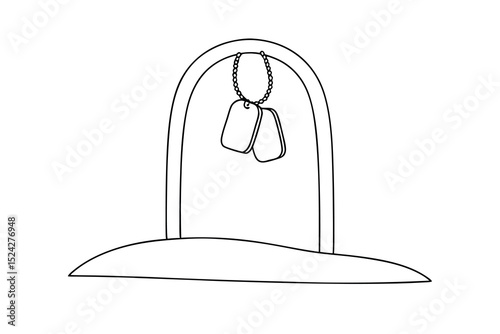 Simple line drawing of military dog tags on a grave