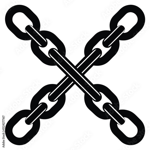 Two Black Chains Interlocked in an X Shape on a White Background