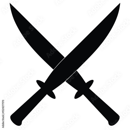 Two Black Broadswords Intersecting on a White Backdrop, Classic Weapons Design