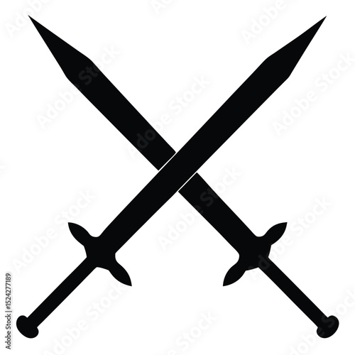 Two Black Swords Crossed in Battle, Medieval Warrior Weaponry Illustration Design
