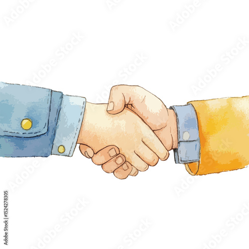 Watercolor Handshake Illustration Blue and Orange Sleeves