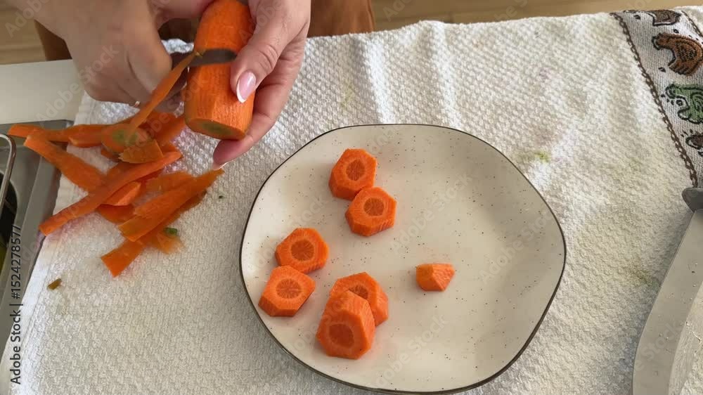 preparando almoço com cenouras 