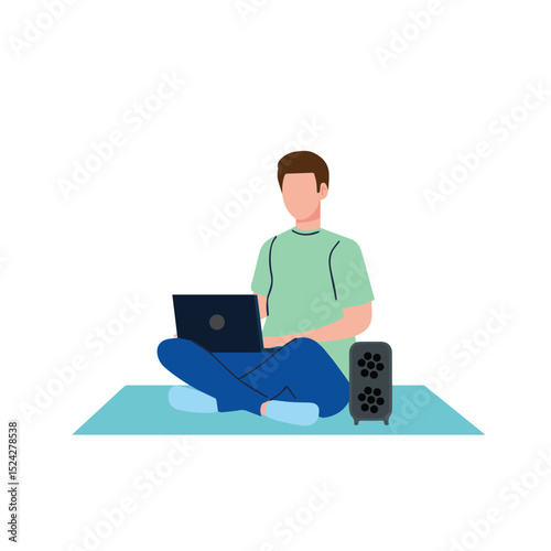 man with laptop sitting vector