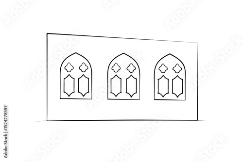 Three arched windows line drawing simple architectural design