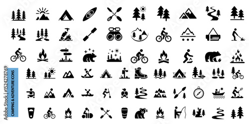 Camping and Outdoor Activities Icon Set – Vector Collection of Nature, Adventure, and Travel Symbols