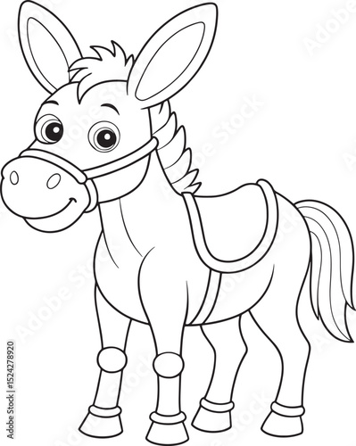 Adorable Mule Coloring Page Cute Farm Animal Vector Illustration