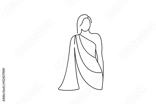 Elegant woman in saree line drawing minimalist fashion illustration