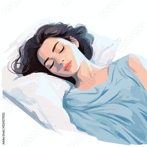 Professional Vector Illustration of Woman Sleeping in Bed - Relaxation and Rest Concept