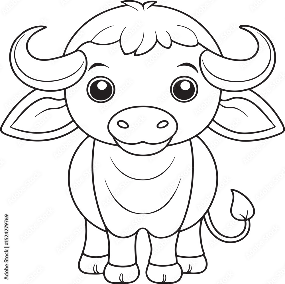 Fototapeta premium a cute cartoon bull with big eyes and horns standing alone