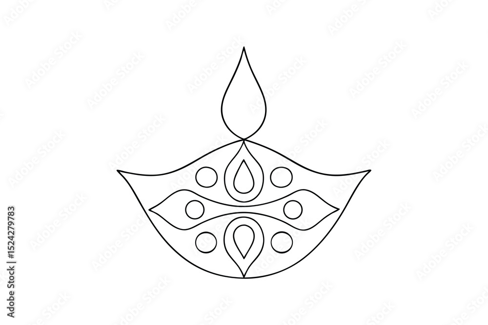 Fototapeta premium Simple line drawing of a diwali diya oil lamp