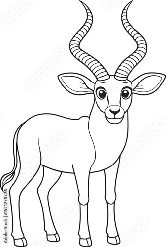 Adorable Cartoon Addax Line Art Printable Coloring Page Vector Illustration