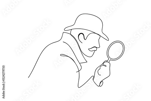 Line drawing of a detective with magnifying glass