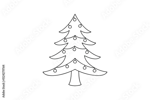 Simple line drawing of a decorated christmas tree