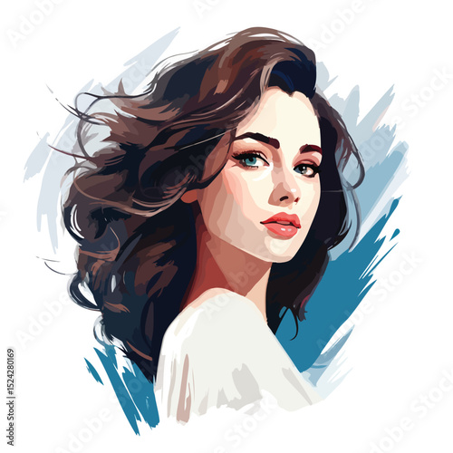 Professional vector illustration of a beautiful woman's face isolated on white background for editorial and commercial use