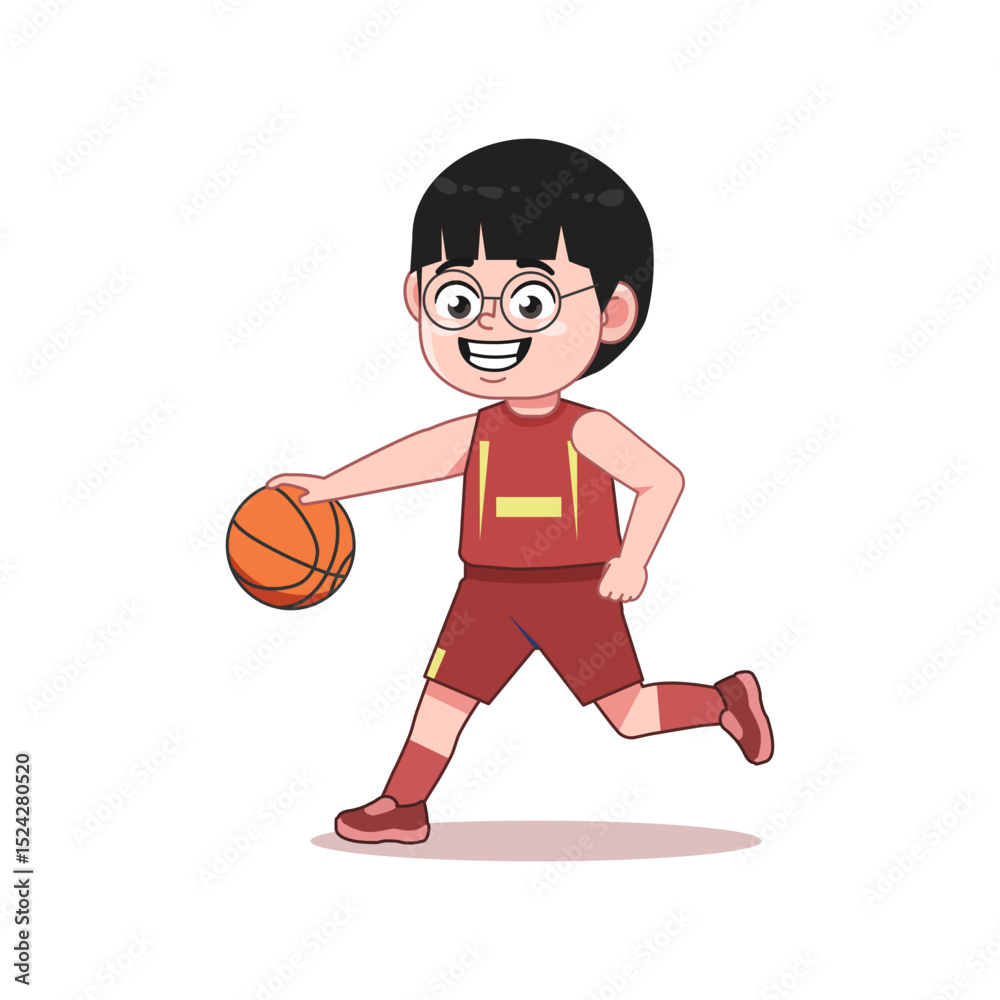 Chinese Happy cute kid boy play train basketball Dribble Chinese Happy cute kid boy play train basketball Dribble