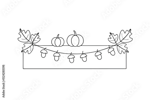 Autumn harvest line drawing pumpkins acorns leaves