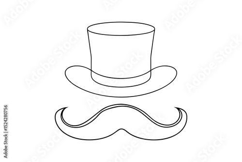 Top hat and mustache line drawing gentleman illustration