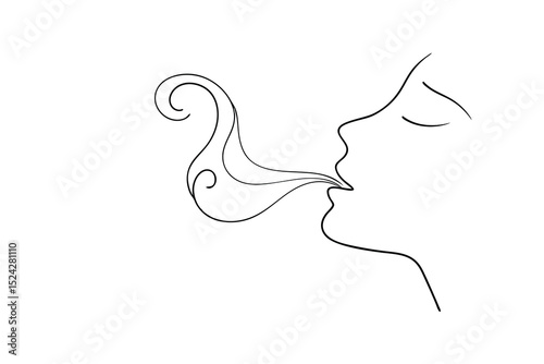 Woman exhaling breath line drawing minimalist art