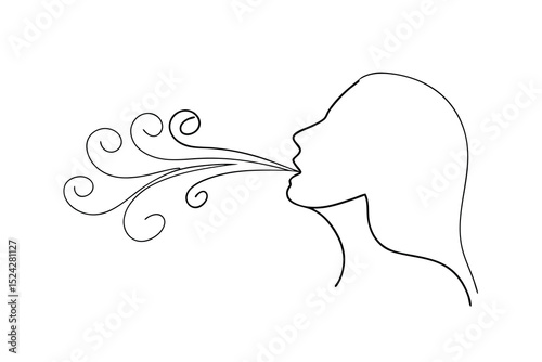 Woman blowing wind line art drawing minimalist design