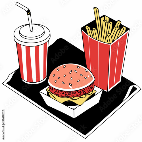 Delicious burger fries soda combo fast food meal