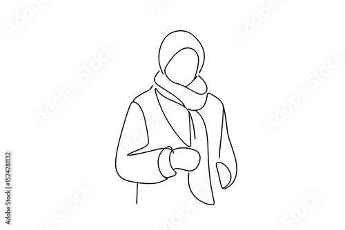 Minimalist line drawing woman wearing hijab and scarf