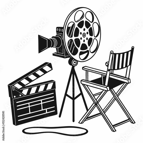 Classic filmmaking equipment director's chair clapperboard