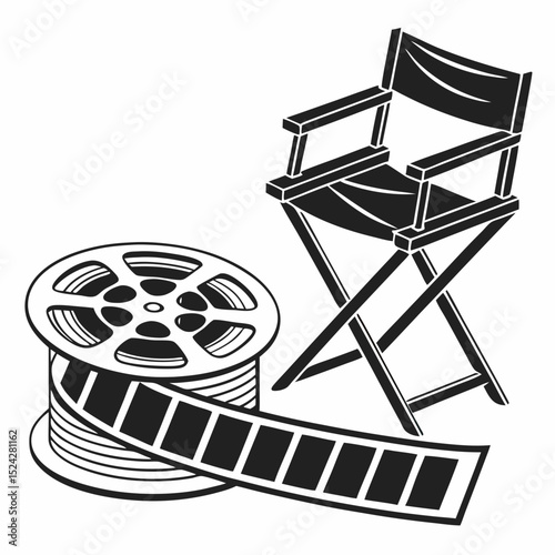 Film reel and directors chair movie production