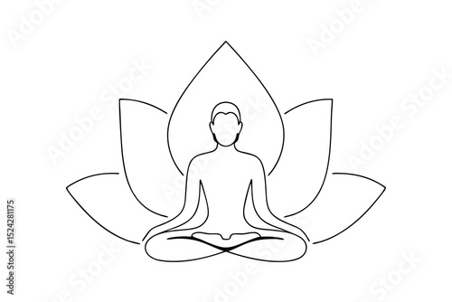 Serene yoga pose line drawing lotus flower meditation minimalist art