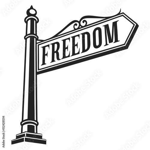Road sign pointing towards freedom concept