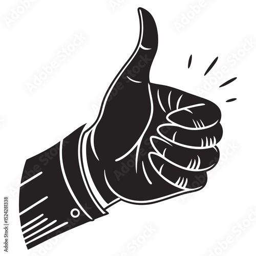 Black and white thumbs up hand gesture illustration