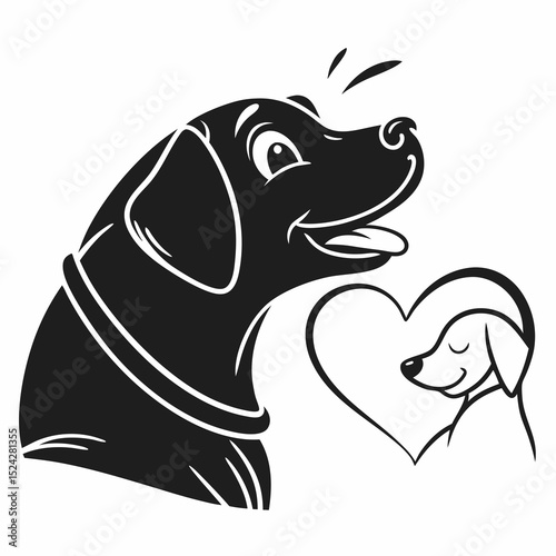 Happy dogs love heart black silhouette illustration