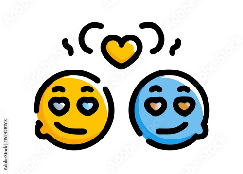 Happy couple, falling in love with emojies over their heads