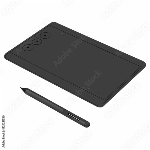 Professional graphic tablet with pen isolated on white