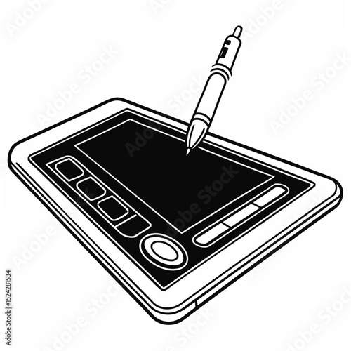 Professional graphic tablet with stylus, isolated cutout