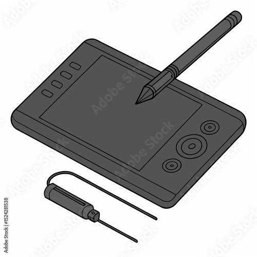 Professional graphics tablet with stylus pen isolated on white