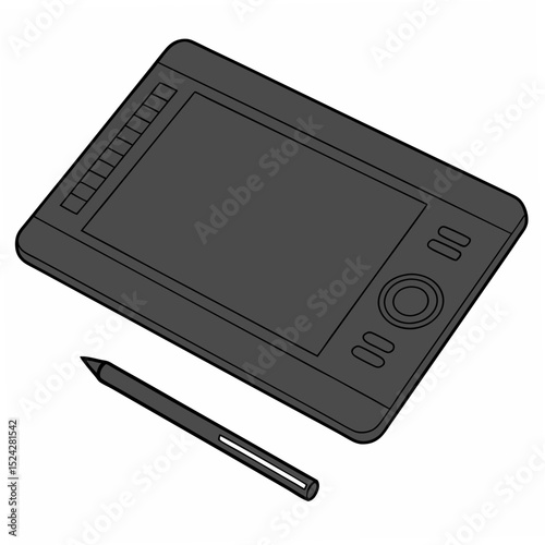 Professional graphic tablet and stylus, isolated cutout, transparent background