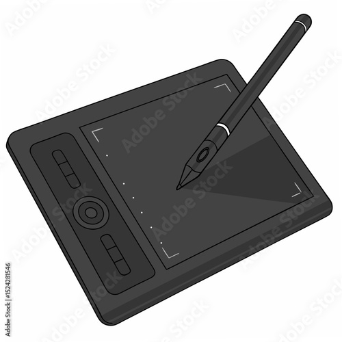 Professional graphics tablet with stylus isolated on white