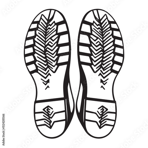 Black and white illustration of shoe soles with detailed tread pattern