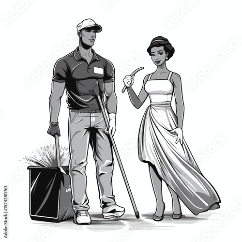 Professional African American Cleaning Service Woman with Garbage Bag