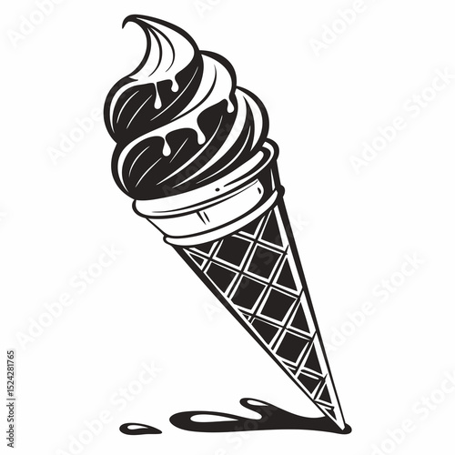 Delicious melted ice cream cone sweet treat